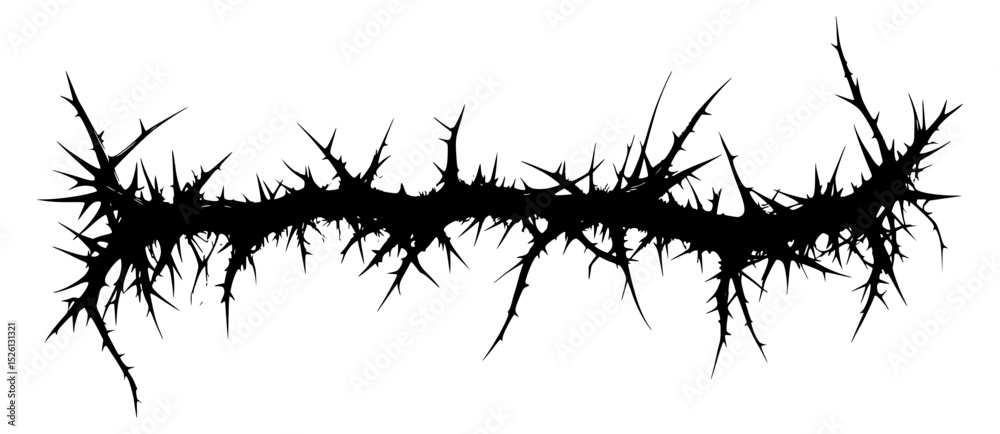 thorne border, Black spiky branch silhouette graphic element