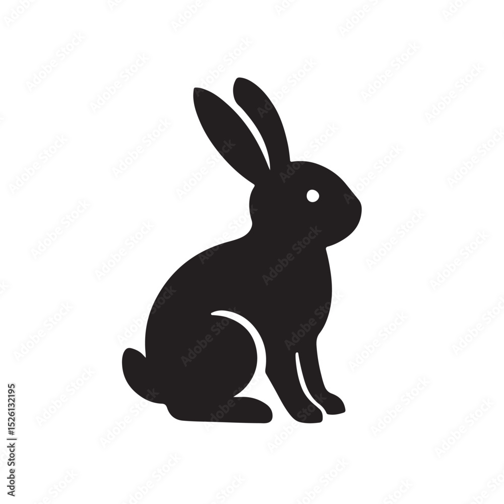 Obraz premium Silhouette of Sitting Rabbit with Upright Ears on White Background