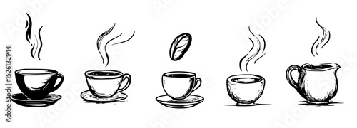 Set of hot coffee cups illustration