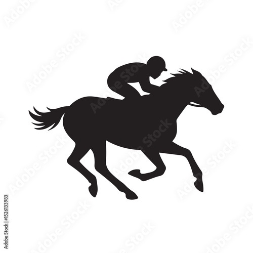 Silhouette of Jockey Riding Galloping Horse in Horse Racing Action