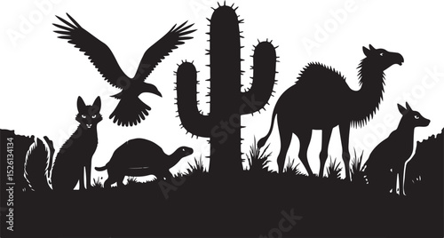 Cartoon kangaroo silhouette in the desert sunset, a wild mammal vector illustration