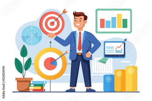 A flat vector illustration of five business people holding large golden stars, symbolizing teamwork, customer satisfaction, five-star ratings, and positive reviews. 