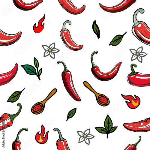 seamless pattern with chili peppers. chili pattern Background. vintage chili background. pepper pattern background. hot chili pattern background. Seamless background with peppers. 
