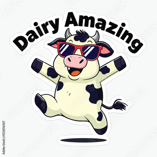 Dairy Amazing Cartoon Cow with Sunglasses Sticker
