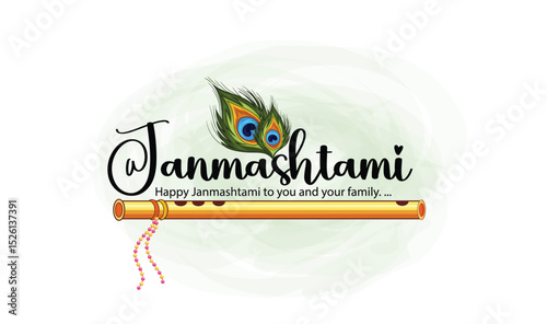 Illustration of Lord Krishna with Flute Celebrating Janmashtami Festival