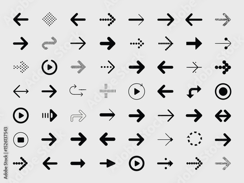 Arrow Direction Icons Set, Black Silhouette Vector, Arrows Symbols, Guidance Signs