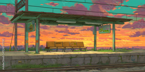 Charming Vintage Train Station Platform at Sunset