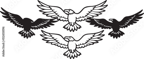 A striking black eagle silhouette with outstretched wings in flight, a powerful vector illustration of this wild bird in nature