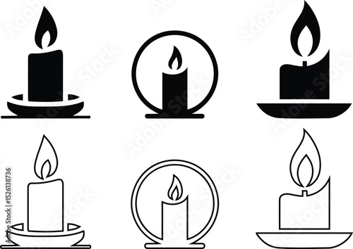 Candle and Light Icons Set - Warmth and Ambiance and Outline Vector.