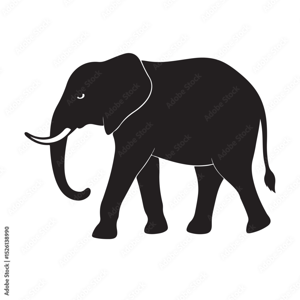 Walking Elephant Silhouette with Raised Trunk – Majestic Wildlife Vector Illustration Walking Elephant Silhouette with Raised Trunk – Majestic Wildlife Vector Illustration