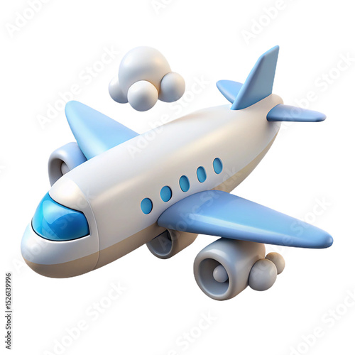 Cute airplane illustration with clouds depicting travel and aviation concepts on a transparent background