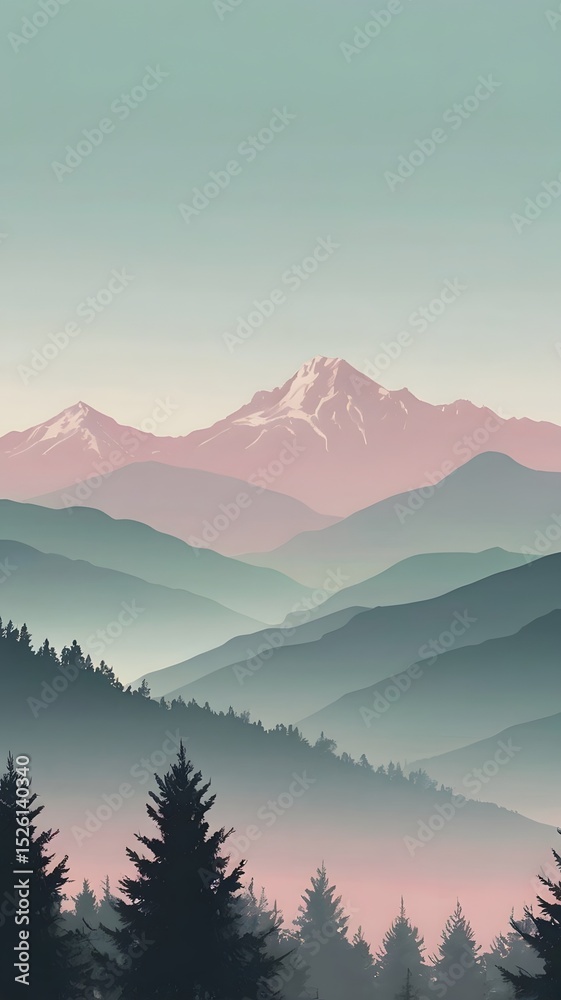Fototapeta premium a serene landscape with simple silhouettes of mountains wallpaper smartphone