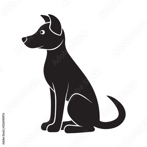 Loyal Dog Silhouette Sitting with Alert Ears – Minimalist Pet Vector Illustration