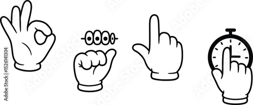 Hand Gestures Vector Illustration OK, Pinch, Point, Timer