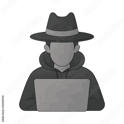 computer hacker silhouette with a simple, understated design set against a white background
