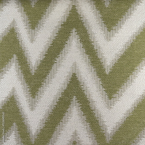 Chevron Pattern Woven Fabric Closeup Detailed Texture Green White Zigzag