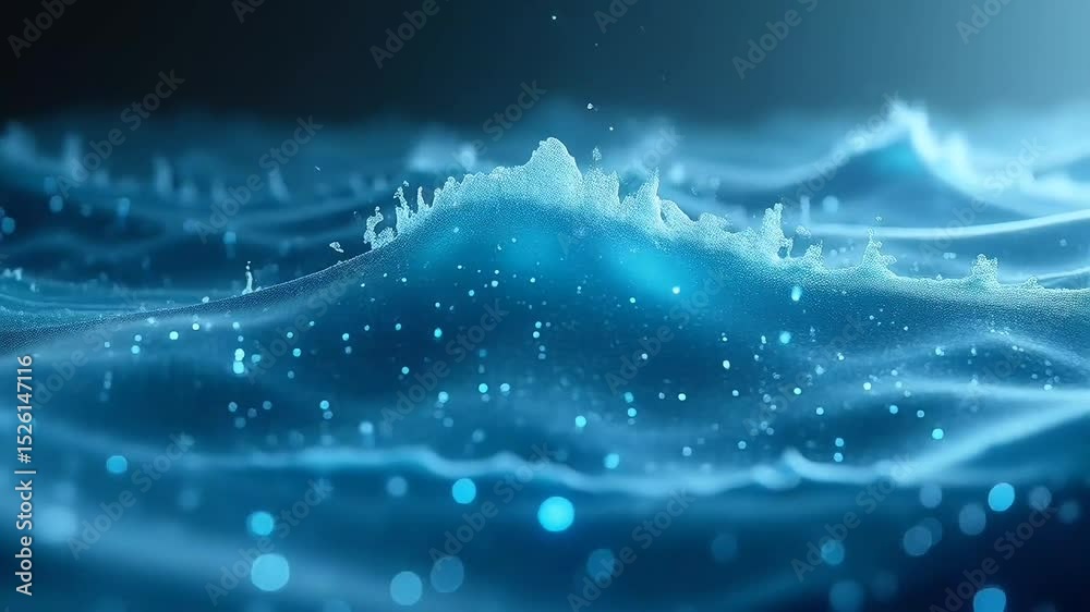 blue ocean wave animation with glowing particle effects and smooth motion