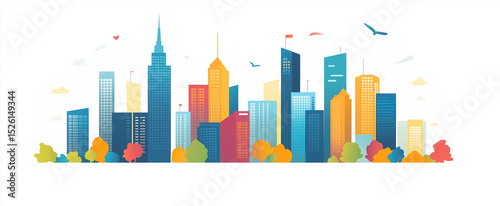 Vector flat icon of a city skyline white silhouette, city, business.