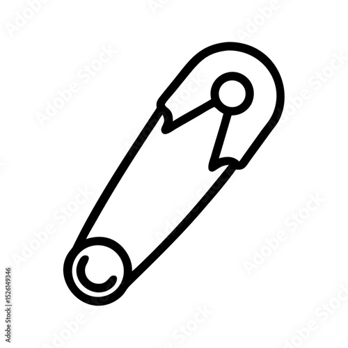 Safety pin brooch illustration in minimalist style on a transparent background  