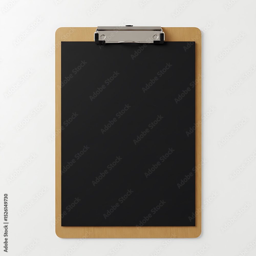 Obraz premium Wooden clipboard with black paper isolated on white background