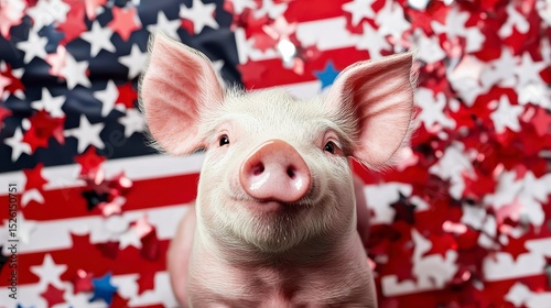 Wallpaper Mural A charming pig celebrating with a flag of usa on independence day on 4th of july america flag confetti background generative ai. A delightful swine enjoys patriotic festivities a vibrant Torontodigital.ca