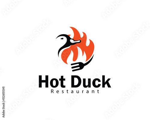 Hot duck logo creative design concept animal fire restaurant food