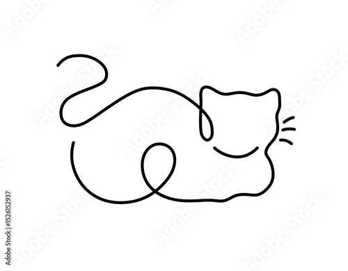 Vector isolated simple minimal one single line cat lying side view colorless black and white contour line easy drawing