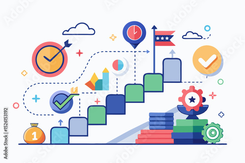 A flat vector illustration of five business people holding large golden stars, symbolizing teamwork, customer satisfaction, five-star ratings, and positive reviews. 