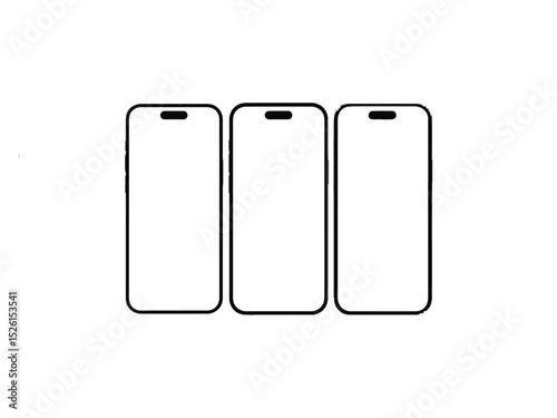 Three Outline Smartphone Template on Transparent Background for UI Mockup