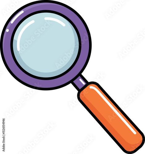 Cartoon Magnifying Glass Illustration with Orange Handle – Search Tool for Science, Exploration, and Investigation

