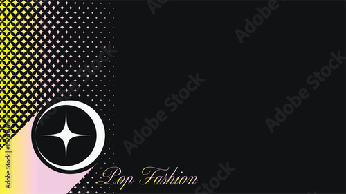 Black Star Glitter Halftone Gradient in Yellow and Pink with Crescent Moon and Calligraphy Background
