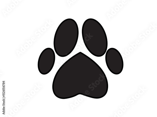 Vector isolated one single simple minimal dog paw print colorless black and white outline silhouette shadow shape stencil solid black