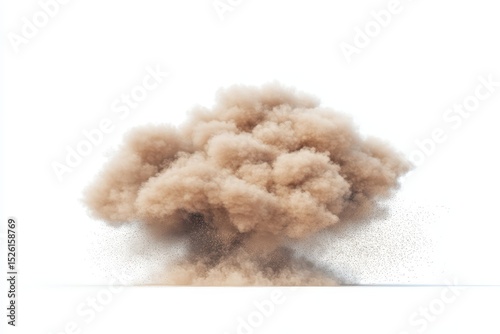 Sandstorm causes dust cloud to rise, enveloping the landscape in a swirling haze of fine particles during a windy afternoon