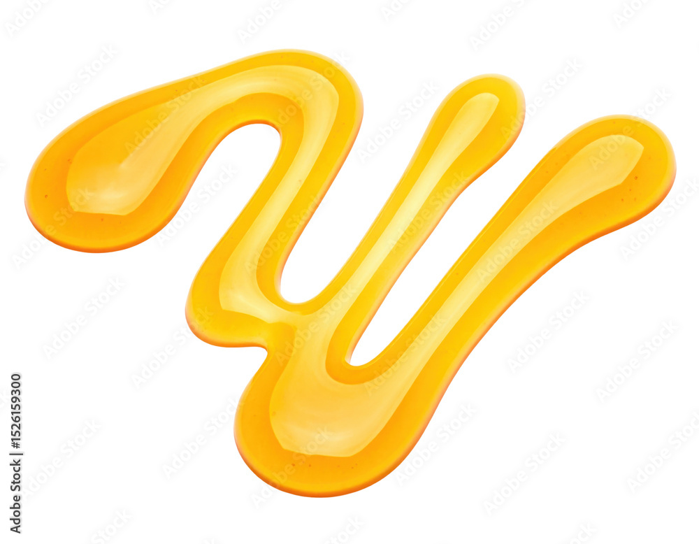 Obraz premium A glossy, golden-yellow liquid splash with smooth curves resembling a stylized letter or abstract shape.