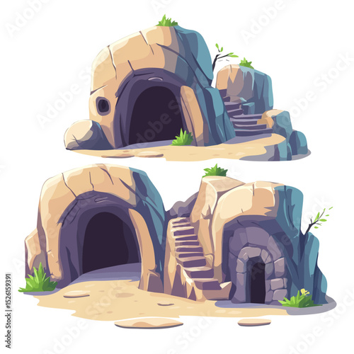 Caves And Catacombs vector 2D flat illustration, isolated on a white background.