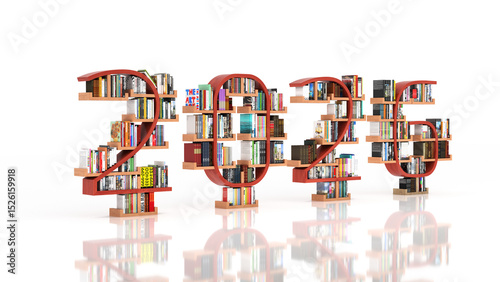 New Year 2026 Creative Design Concept with Book Shelf - 3D Rendered Image
