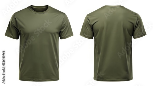 Army Green Classic Fit T Shirt Front And Back On White