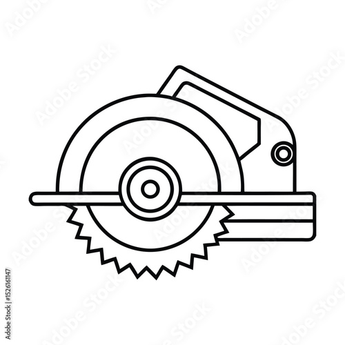 Illustrated line art of a modern circular saw for construction and woodworking projects