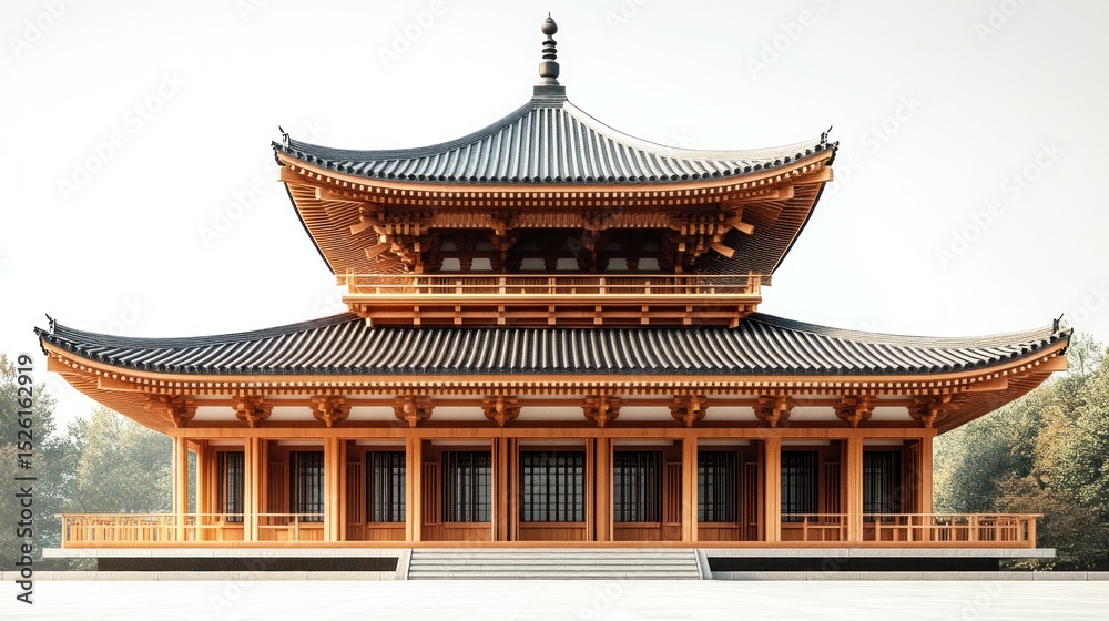 Fototapeta premium Grandiose East Asian Temple Architecture: A Majestic Wooden Structure