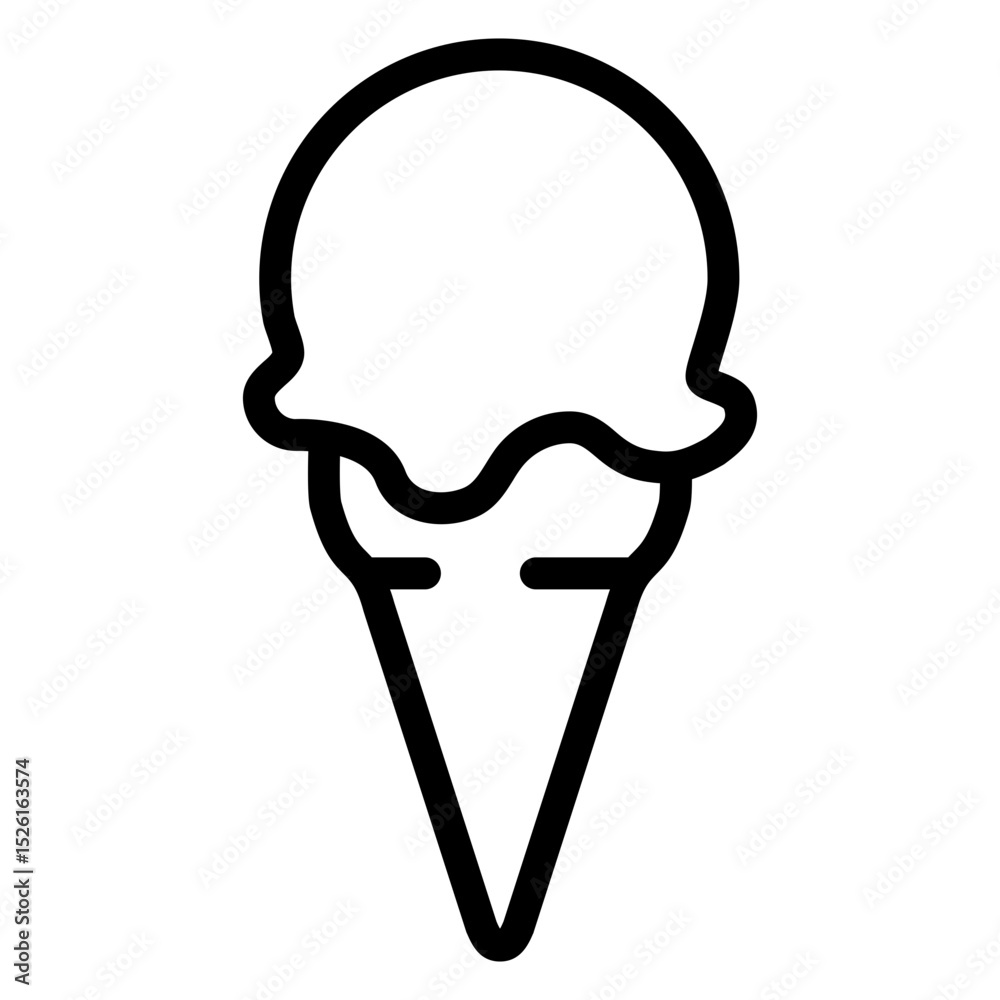 Icono ice cream. Silueta de cono de waffle con bola de helado lineal