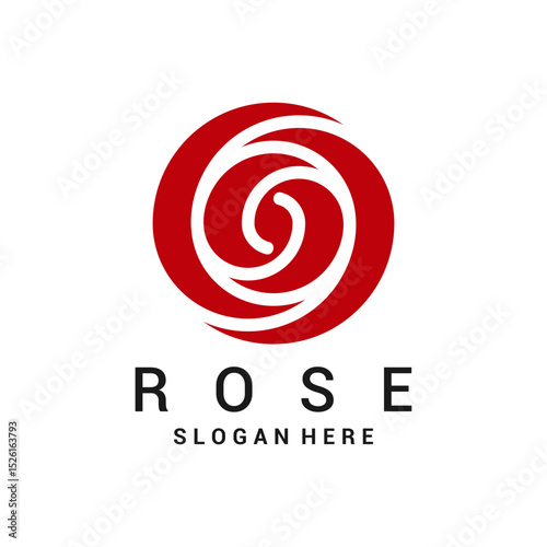 Modern red rose logo with circular petal design