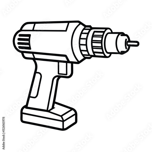 Outline illustration of a cordless power drill ideal for construction and diy projects