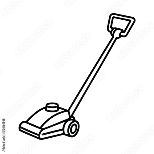 Simple black and white line art illustration of a hand operated lawn mower for gardening and maintenance.