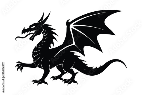 Fierce roaring dragon in a battle ready stance vector art illustration