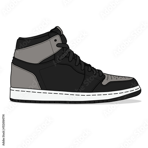 	
Gray and black sneakers, outlined and isolated on a white background. Suitable for commercial purposes.