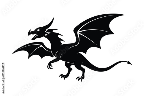 Flying fire dragon in dynamic airborne motion vector art illustration