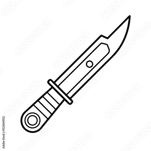 Simple black and white line art illustration of a hunting knife or survival knife for outdoor use