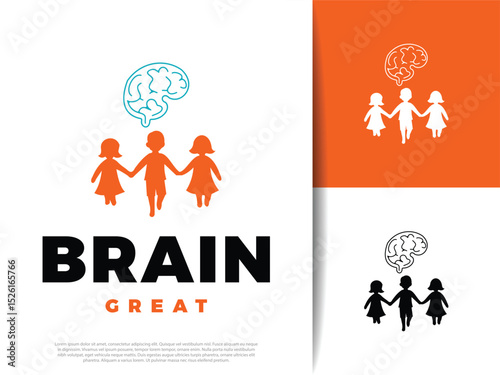 Cute Brain Icon for Children, Flat Design Concept for Education and Creativity