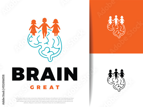 Kids Brain Symbol, Smart Thinking and Learning Icon in Cartoon Style