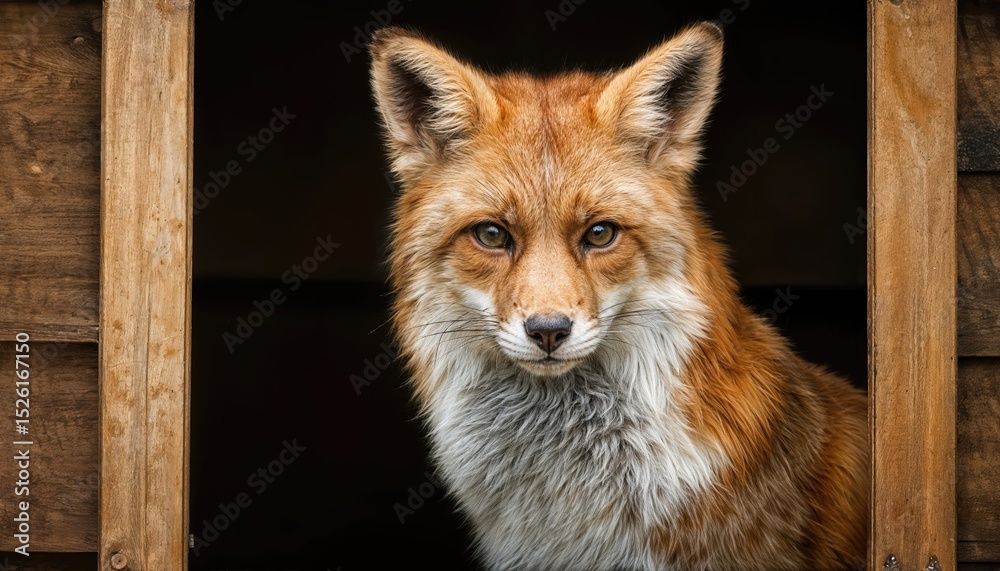 Obraz premium Enchanting Fox in a Vintage Photo Booth, Playful Eyes Sparkling Amidst Dappled Shadows, Capturing Whimsical Charm and Timeless Elegance.